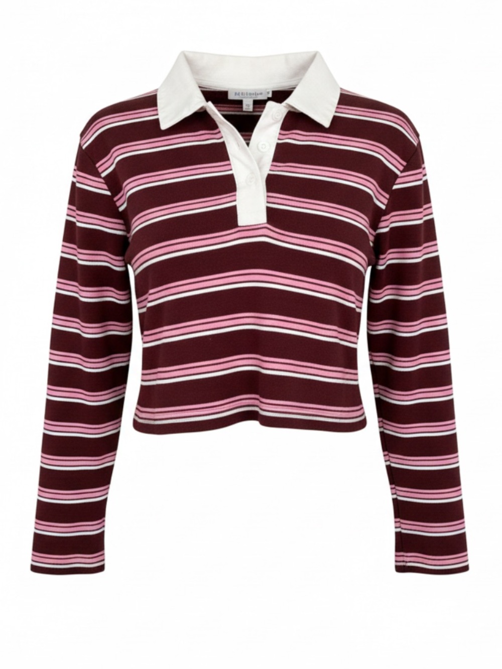 Bailey 44 Burgundy and Pink Striped Cropped Rugby Polo
